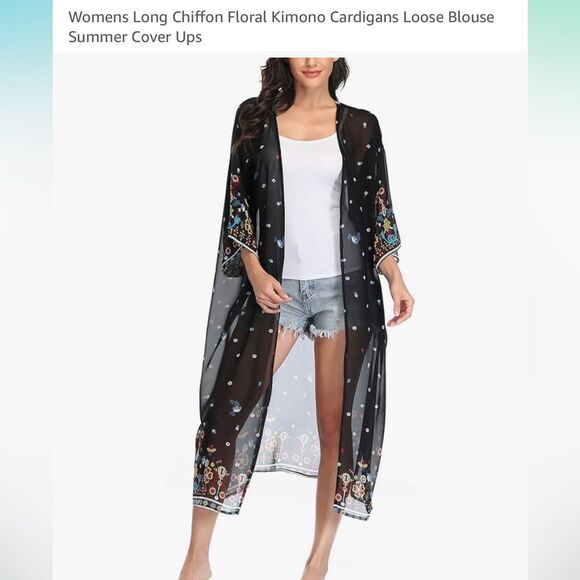 Floral Sheer Black Kimono Robe - Picture 2 of 4